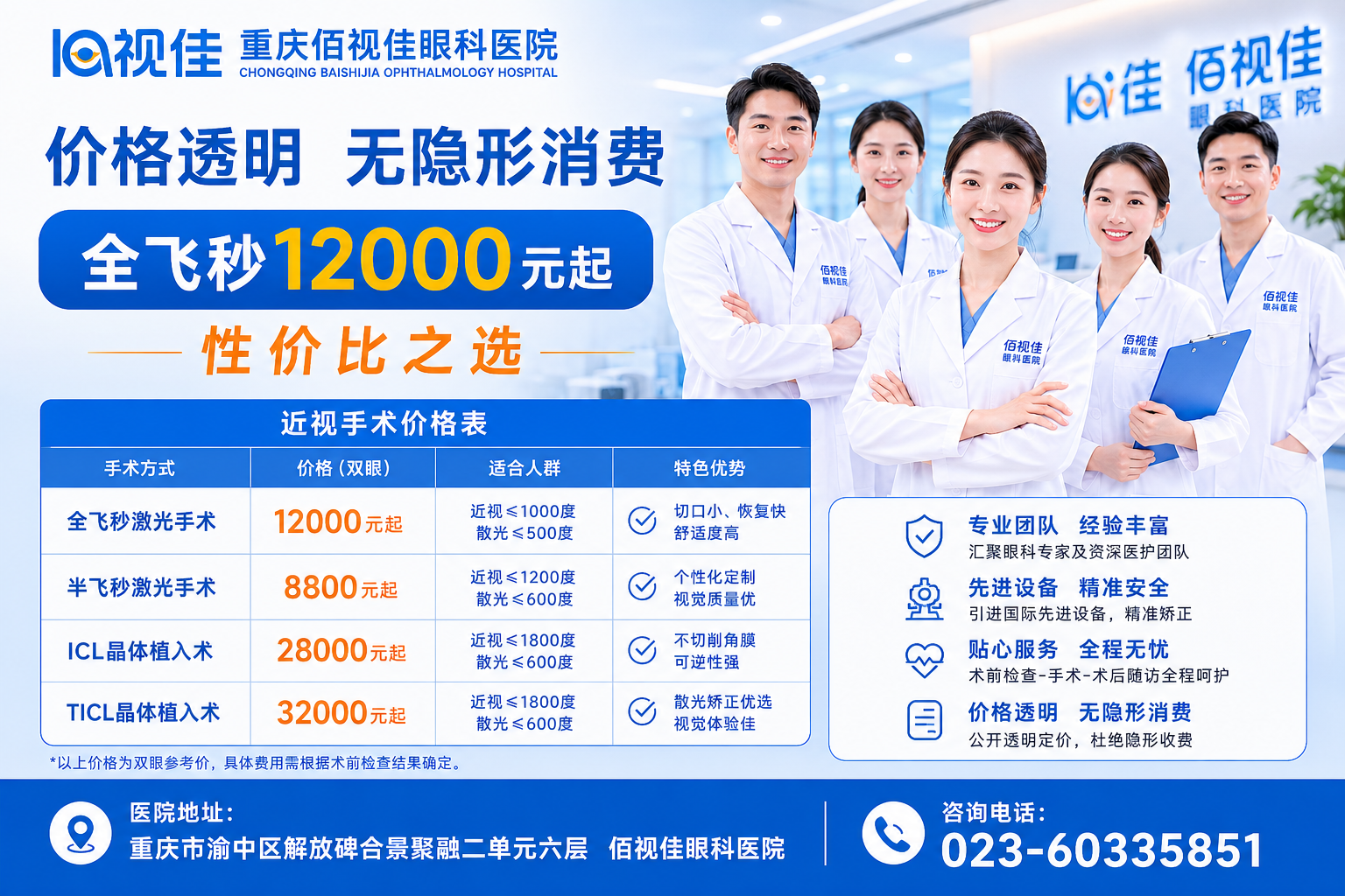 重庆佰视佳眼科：重庆近视手术能报医保吗？费用明细和收费方式全公开